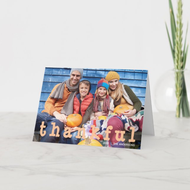 Orang Thankful Family Photo Thanksgiving Card (Front)