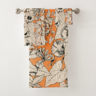 Orang White Graphic Flowers Pattern Bath Towel Set