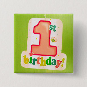 Orange 1st Birthday Tag on Green Door 15 Cm Square Badge