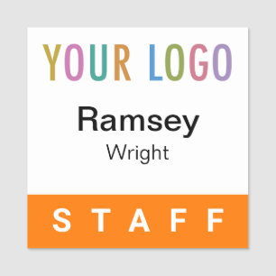 Orange 2x2 Staff Badge Event Logo Pin or Magnetic