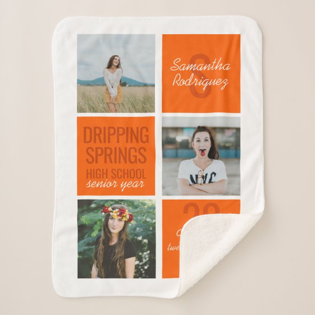 Orange 3-Photo Fun Boxes Class Year Sherpa Blanket (Front)