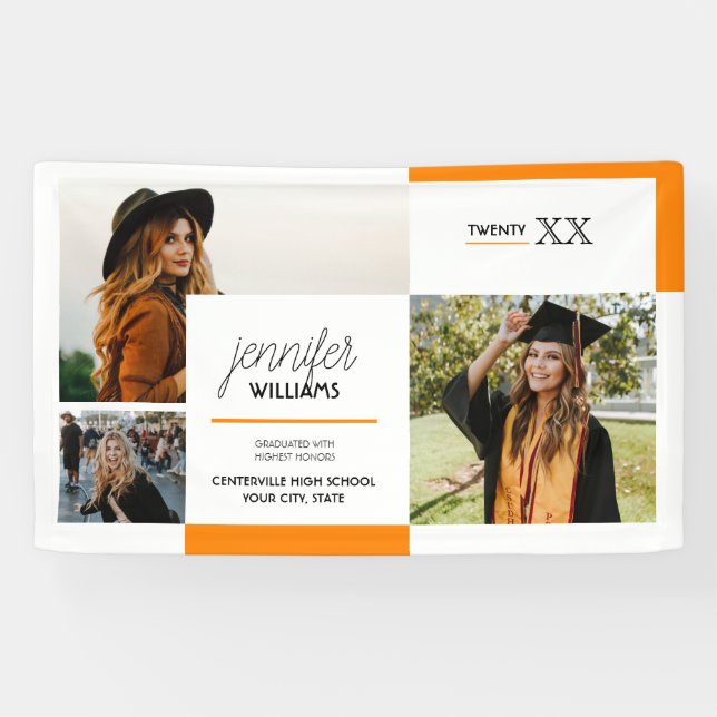 Orange 3 Photo Graduation Banner (Horizontal)