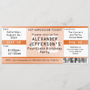 Orange 40th Birthday Party Ticket Invitation