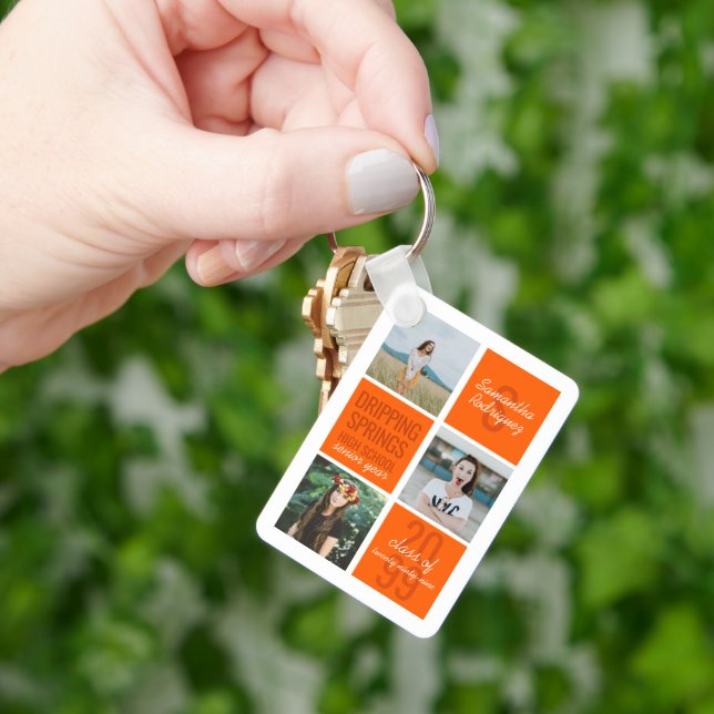 Orange 4-Photo Fun Boxes Class Year Keychain (Hand)