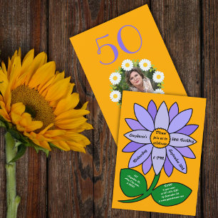 Orange 50th Birthday Simple Purple Sunflower Invitation