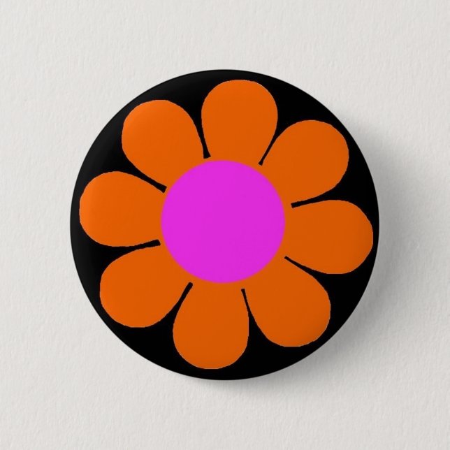 Orange 60's Flower Power Pin (Front)