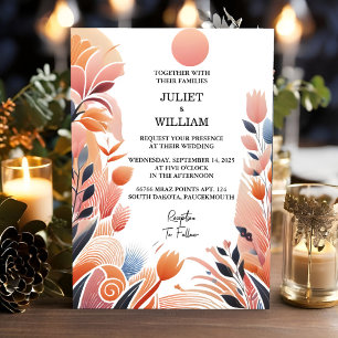 Orange 70s 80s 90s Pink Peach Colourful Wedding Invitation