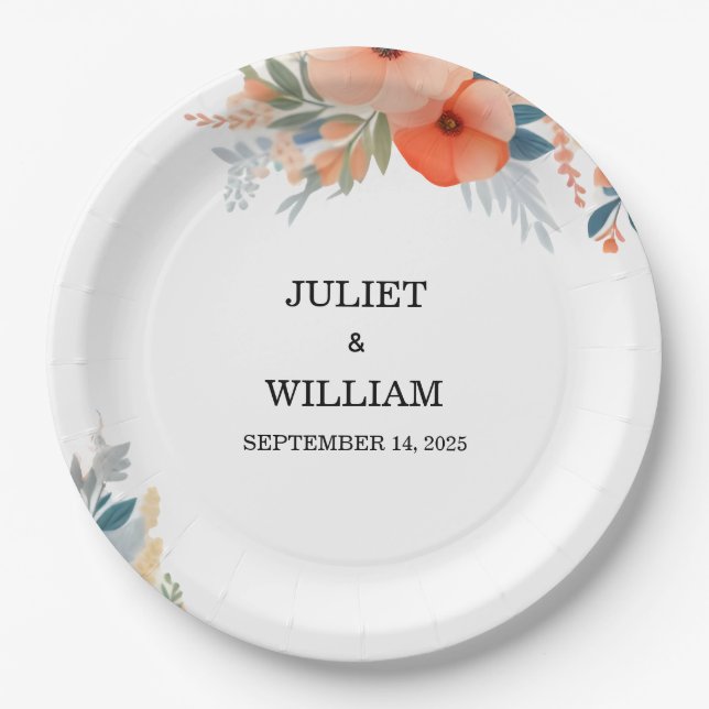 Orange 70s 80s 90s Pink Peach Colourful Wedding Paper Plate (Front)