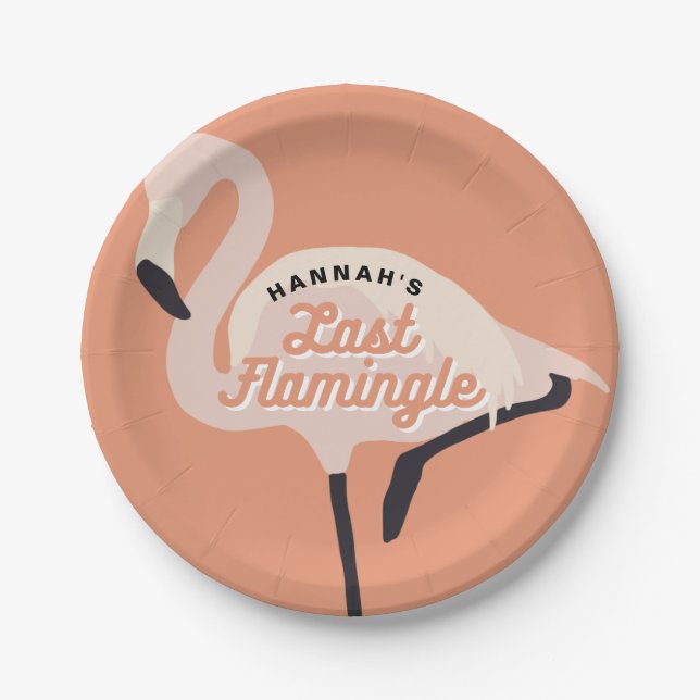 Orange 70s Flamingo Last Flamingle Bridal Shower  Paper Plate (Front)