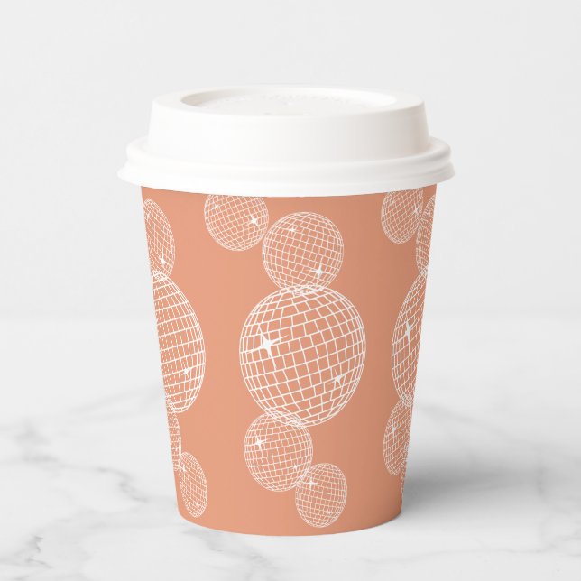 Orange 70s Retro Disco Balls Bridal Shower  Paper Cups (Left)