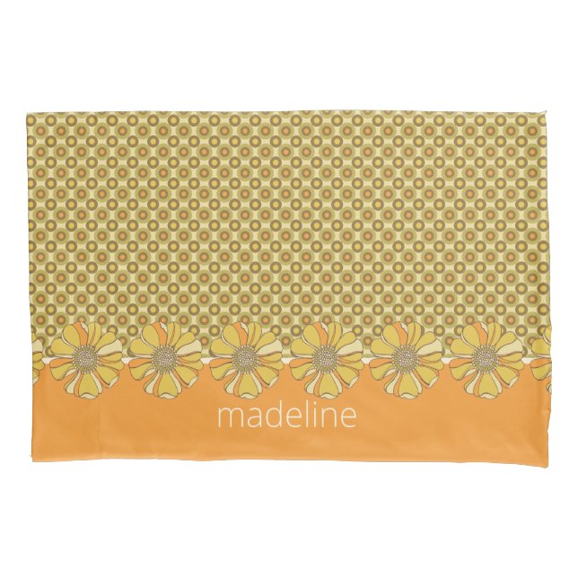 Orange 70s Retro Geometric Personalised Pillowcase (Front)