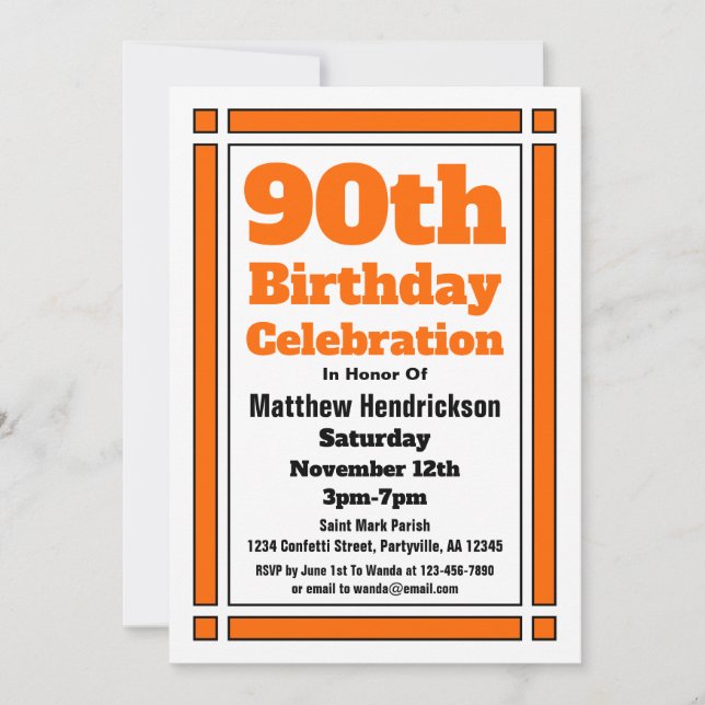 Orange 90th Birthday Invitation (Front)