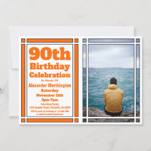 Orange 90th Photo Birthday Invitation