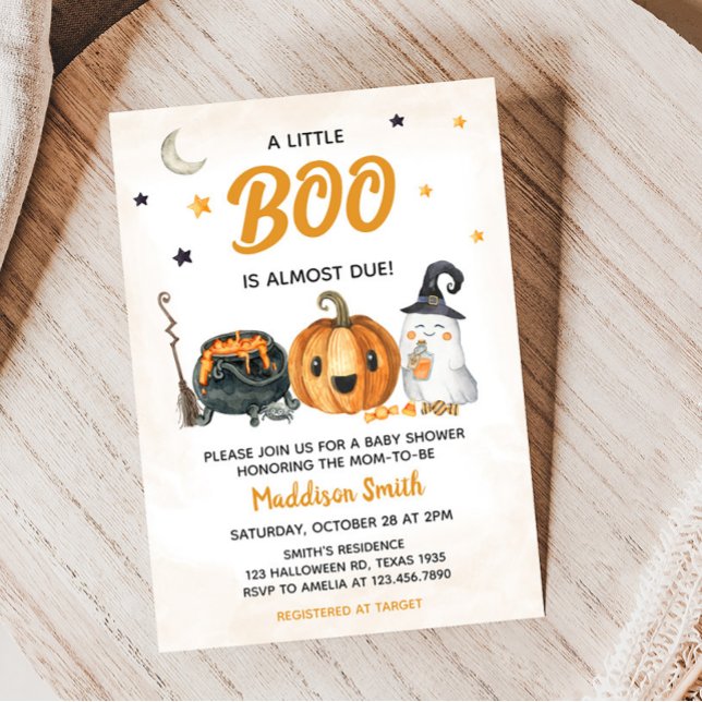 Orange A Little Boo Baby Shower Invitation (Ghost Halloween Baby Shower Invitation)