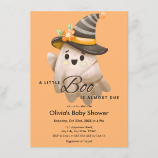 Orange A Little Boo Halloween Baby Shower Invitation