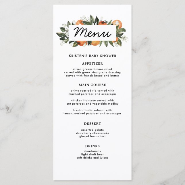 Orange A Little Cutie is on The Way Baby Shower Menu (Front)