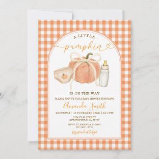Orange A Little Pumpkin Is on the Way Baby Shower Invitation