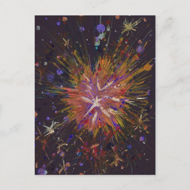 Orange Abstract Art Star Acrylic Splatter Painting Postcard (Front)