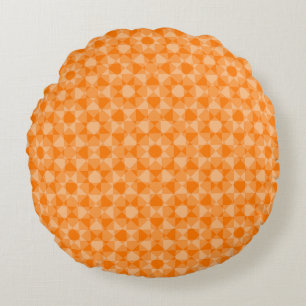 Orange Abstract Chequered Square Pattern Round Cushion