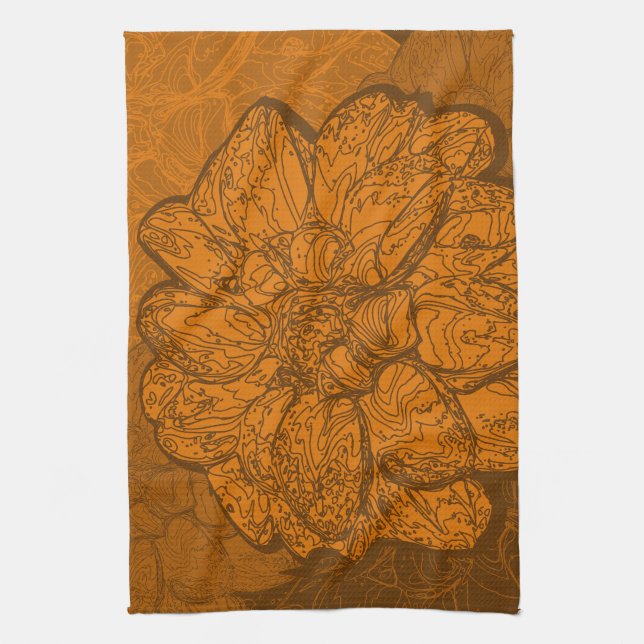 Orange Abstract Dahlia Flowers Tea Towel (Vertical)