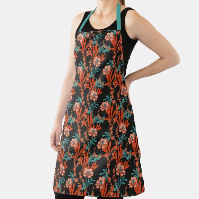Orange Abstract Floral Pattern Apron (Insitu)