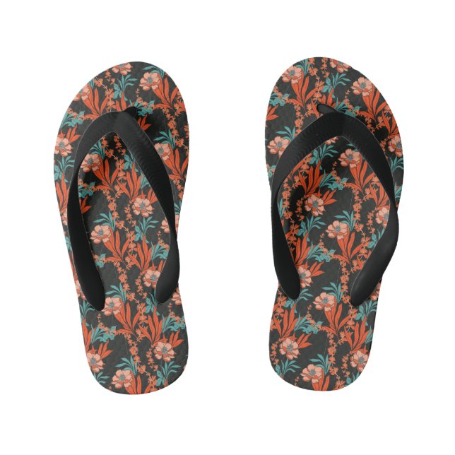 Orange Abstract Floral Pattern Kid's Flip Flops (Footbed)
