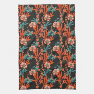Orange Abstract Floral Pattern Tea Towel