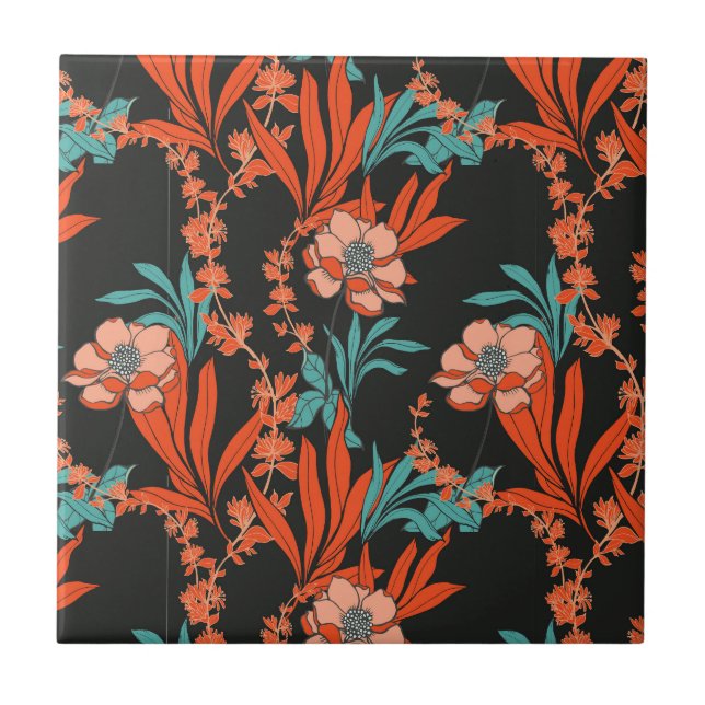 Orange Abstract Floral Pattern Tile (Front)