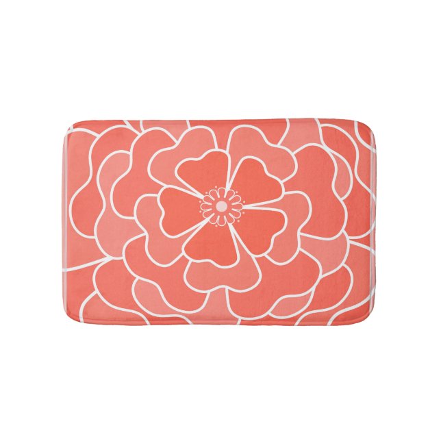 Orange abstract flower pattern bath mat (Front)