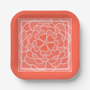 Orange abstract flower pattern paper plate