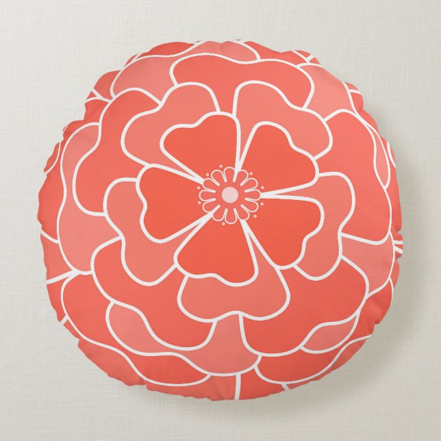 Orange abstract flower pattern round cushion (Front)