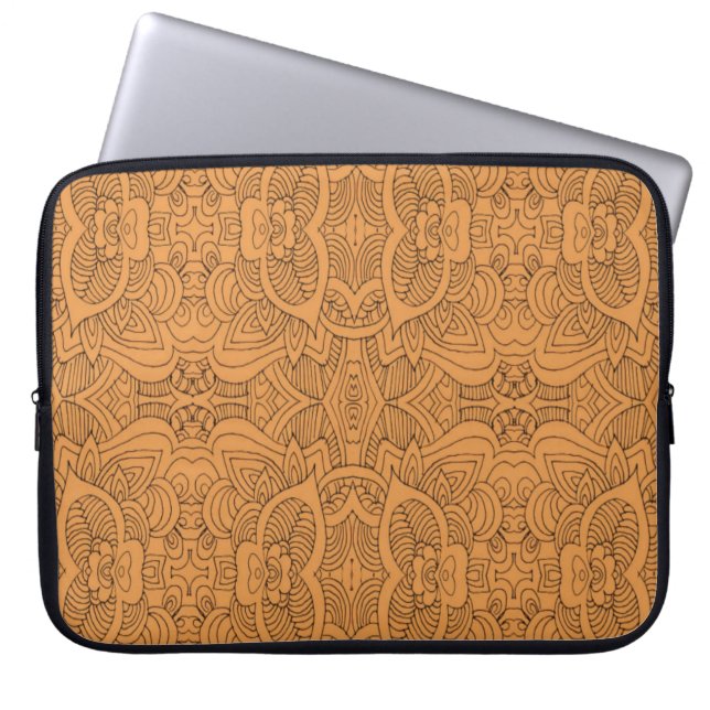 Orange  Abstract Line Art Laptop Sleeve (Front)