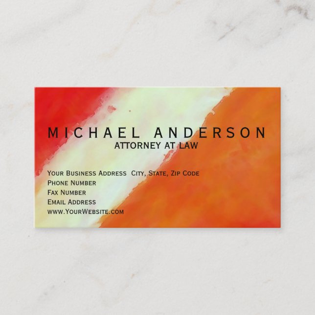 Orange Abstract Minimalist Attorney Business Card (Front)