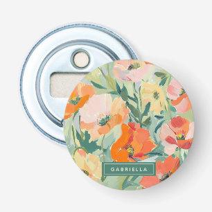 Orange Abstract Poppy Floral Personalised Bottle Opener