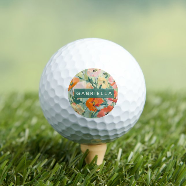 Orange Abstract Poppy Floral Personalised Golf Balls (Insitu Tee)