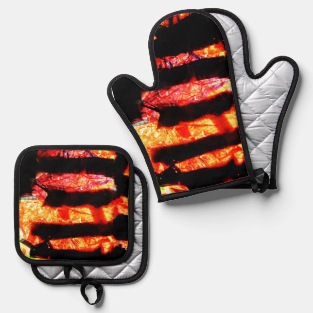 Orange abstract pot holder and oven mitt,Sparkling Oven Mitt & Pot Holder Set (Front/Back)