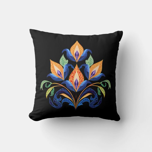 Orange Abstract Tulips Throw Pillow  (Front)