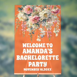 Orange Acrylic Floral Bachelorette Welcome Sign