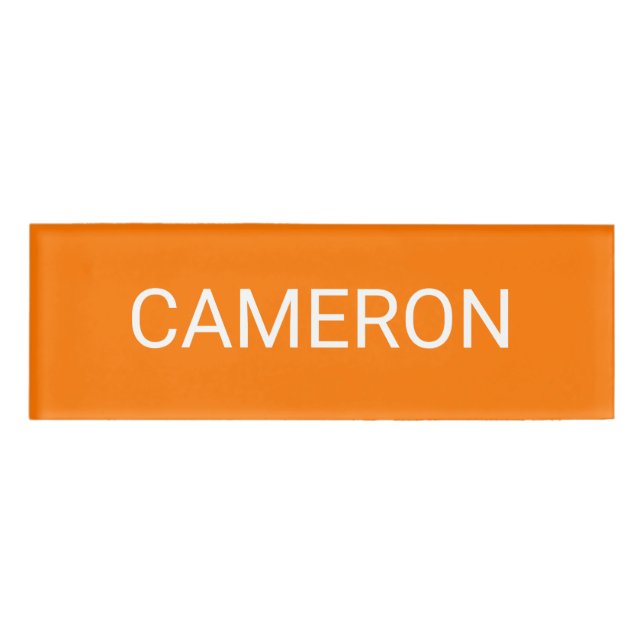 Orange Acrylic Nametag Professional Badge Magnetic (Front)