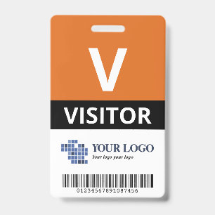 Orange Add Your Logo & Bar Code Visitor ID Badge