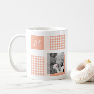 Orange Add Your Photo Gingham Modern Monogram Coffee Mug