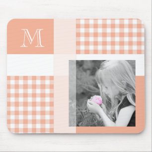 Orange Add Your Photo Gingham Modern Monogram Mouse Mat