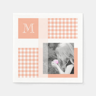 Orange Add Your Photo Gingham Modern Monogram Napkin