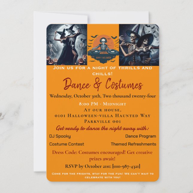 Orange Adult Halloween Dance party invitation (Front)