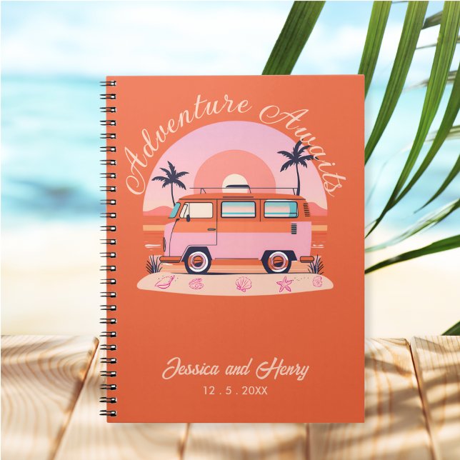 Orange Adventure Awaits Vintage Campervan Travel  Notebook (Creator Uploaded)