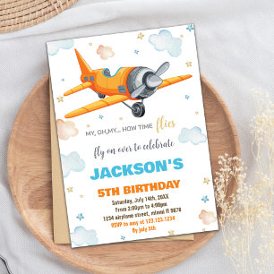 Orange Aeroplane Birthday Invitations