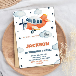 Orange Aeroplane Birthday Invitations