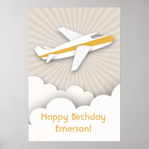 Orange Aeroplane Birthday Poster