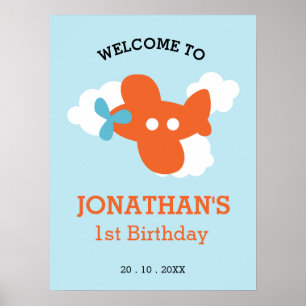 Orange Aeroplane Birthday Welcome Sign (Boy Party)