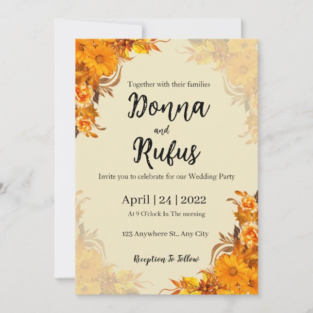 orange aesthetic floral invitation (Front)